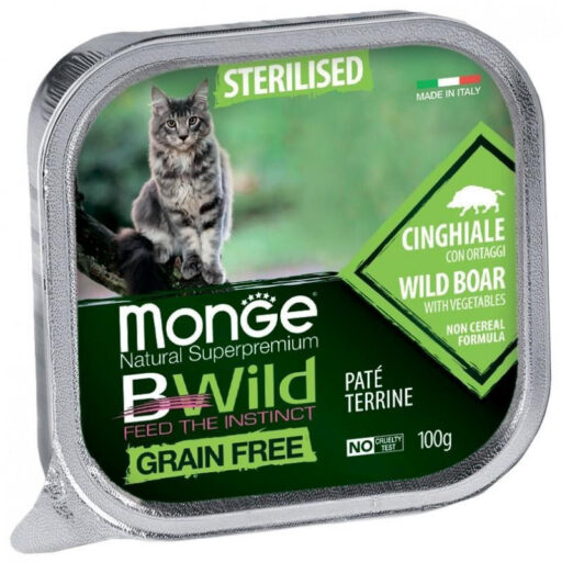 Monge BWild adult paštetas sterilizuotoms katėms su šerniena ir daržovėmis 100g