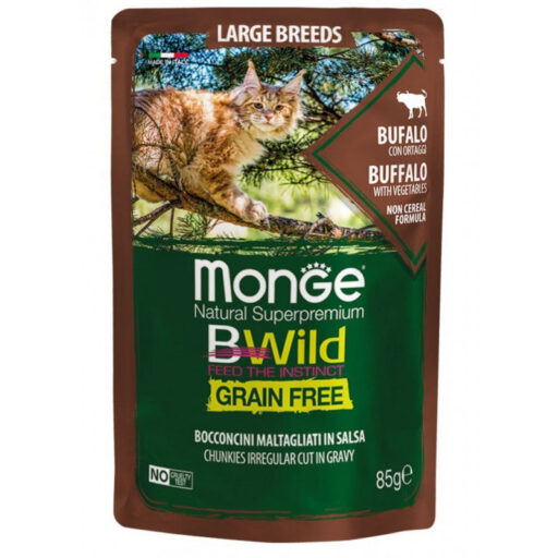Monge BWild kons. pašaras didėlių veislių katėms su buivolo mėsa ir daržovėmis 85g