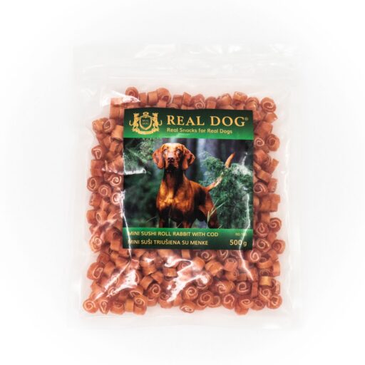 Real Dog SNACKS Mini suši triušiena su menke 500g