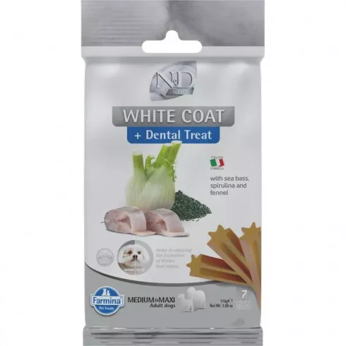 FARMINA N&D WHITE - DOG TREAT - Sea Bass Spirulina&Fennel ADULT MED&MAX 100 g