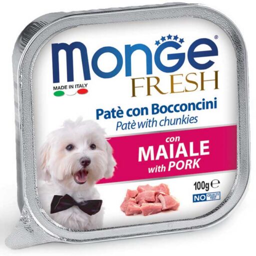 Monge Fresh paštetas šunims su kiaulienos gabalėliais 100g