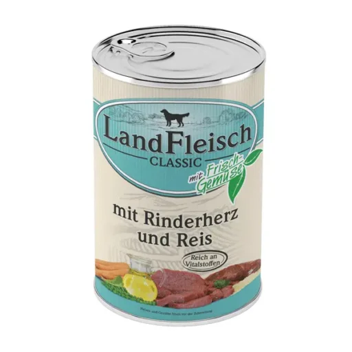 Landfleisch konservai šunims, jaučių širdys+ryžiai, 400g 6vnt/12vnt