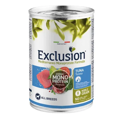Exclusion Mono Protein Mediterraneo konservuotas pašaras šunims su tunu, 400 g