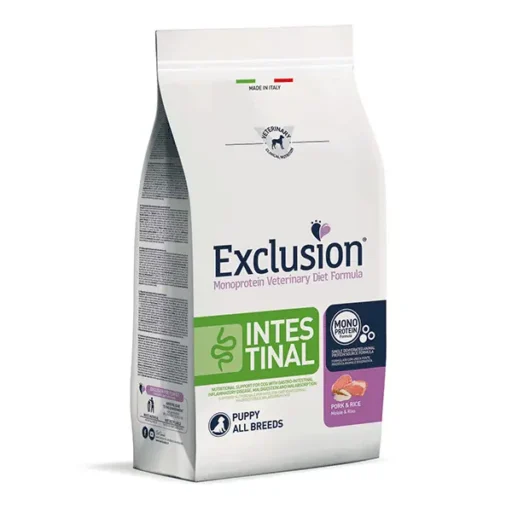Exclusion Intestinal dietinis sausas pašaras šuniukams su kiauliena ir ryžiais