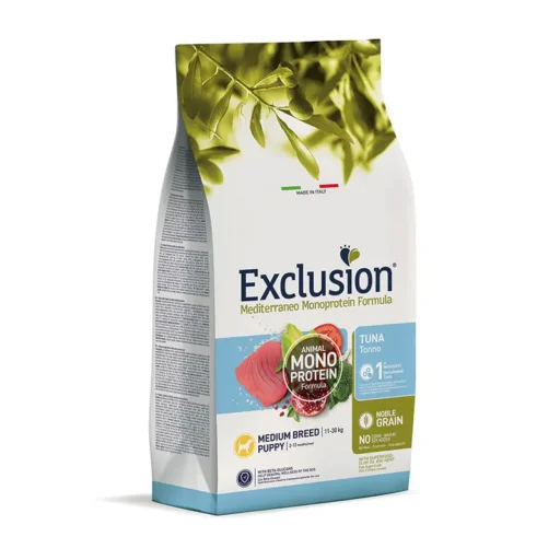 Exclusion Mono Protein begrūdis sausas pašaras šuniukams, su tunu, M 3kg