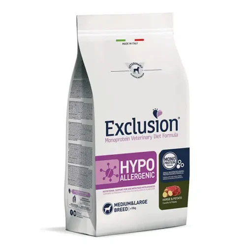 Exclusion Hypoallergenic sausas pašaras vidutinių ir didelių veislių šunims su arkliena ir bulvėmis