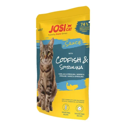 JosiCat rich in Codfish in Sauce konservuotas pašaras katėms su menke padaže, 85g 12vnt/24vnt