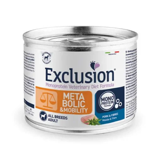 Exclusion Metabolic Mobility dietinis konservuotas pašaras šunims su kiauliena ir kanapėmis, 200 g