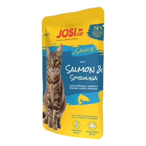 JosiCat rich in Salmon in Sauce konservuotas pašaras katėms su lašiša padaže, 85g 12vnt/24vnt