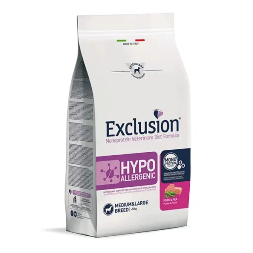 Exclusion Hypoallergenic sausas pašaras vidutinių ir didelių veislių šunims su kiauliena ir žirneliais