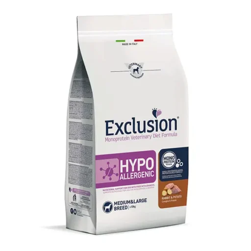 Exclusion Hypoallergenic sausas pašaras vidutinių ir didelių veislių šunims su triušiena