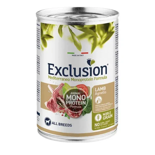 Exclusion Mono Protein Mediterraneo konservuotas pašaras šunims su ėriena, 400 g