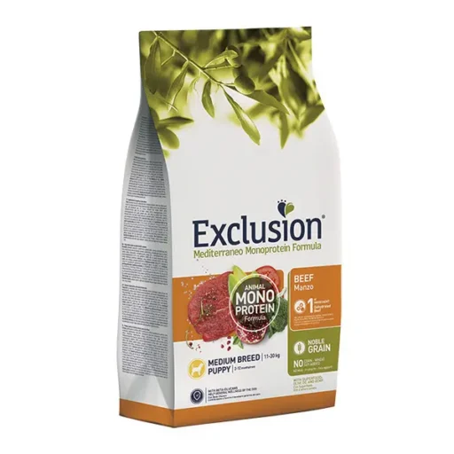 Exclusion Mono Protein Mediterraneo sausas pašaras vidutinių veislių mažiems šuniukams su jautiena