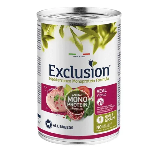 Exclusion Mono Protein Mediterraneo konservuotas pašaras šunims su veršiena, 400 g