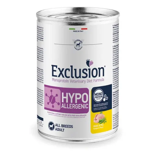 Exclusion Hypo konservai šunims su putpelėmis ir žirniais