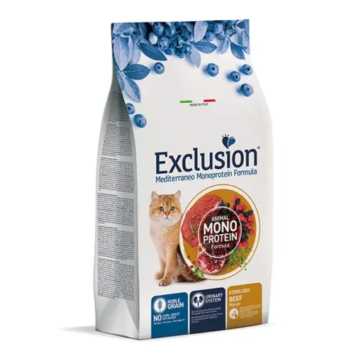 Exclusion Mono Protein Mediterraneo begrūdis sausas pašaras sterilizuotoms katėms, su jautiena