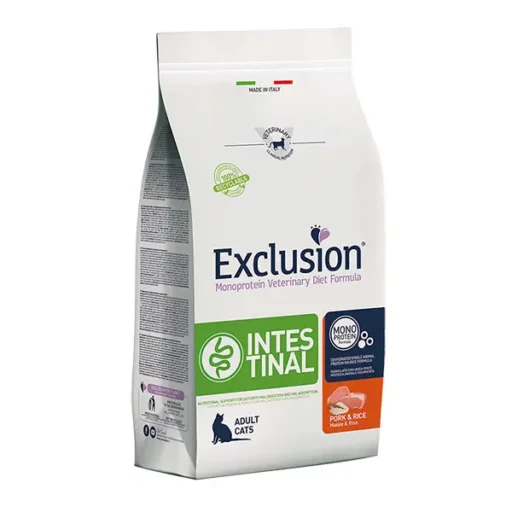Exclusion Intestinal dietinis sausas pašaras katėms su kiauliena ir ryžiais