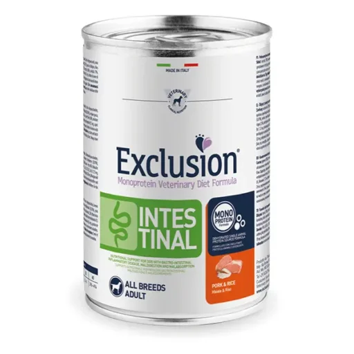 Exclusion Intestinal dietinis konservuotas pašaras šunims su kiauliena ir ryžiais