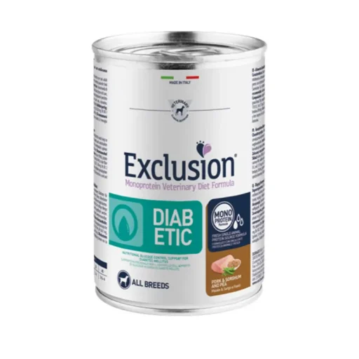 Exclusion diet diabetic konservai šunims, su kiauliena ir sorgais