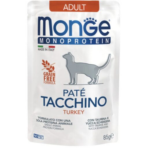 Monge Monoprotein Adult begrūdis konservuotas pašaras katėms su kalakutiena 85g