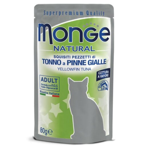 Monge Natural kons. pašaras suaugusioms katėms, geltonpelekio tuno kąsneliai želėje 80g