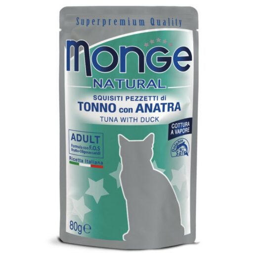 Monge Natural kons. pašaras suaugusioms katėms tuno kąsneliai su antiena želėje 80g