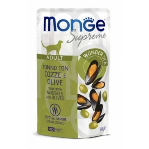 Monge SUPREME - Cat Wet Pouches Tuna with mussels and olives - Adult 80g