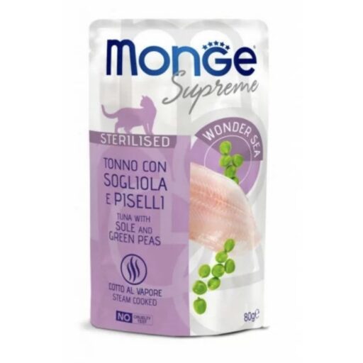 Monge SUPREME - Cat Wet Pouches Tuna with sole and green peas - Sterilised 80g