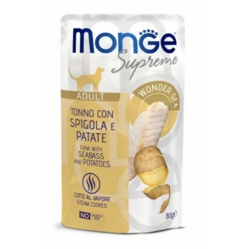 Monge SUPREME - Cat Wet Pouches Tuna with seabass and potatoes - Adult 80g