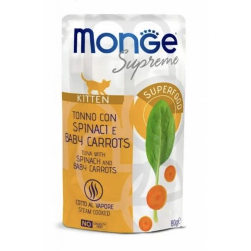Monge SUPREME - Cat Wet Pouches Tuna with spinach and baby carrots - Kitten 80g