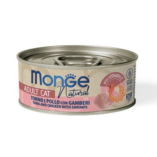 Monge kons.pašaras katėms su tuno, vištienos ir krevečių gabalėliais savo sultyse 80g