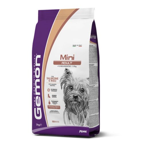 Gemon mini adult visavertis pašaras suaugusiems šunims su lašiša ir ryžiais 3kg