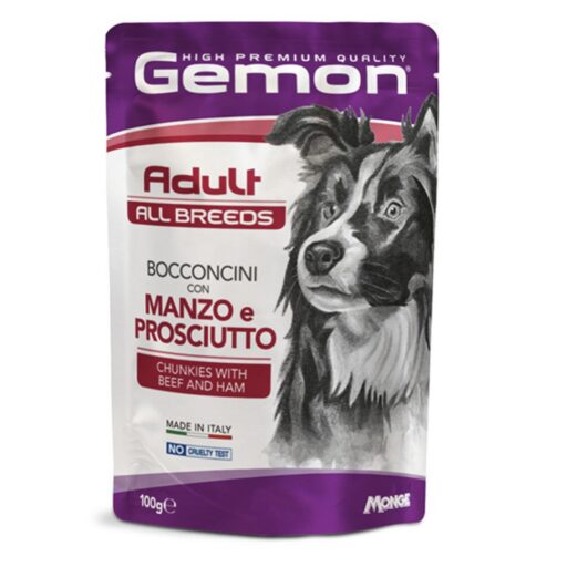 Gemon all breeds adult konservuotas pašaras suaugusiems šunims su jautienos ir kumpio gabalėliais 100g