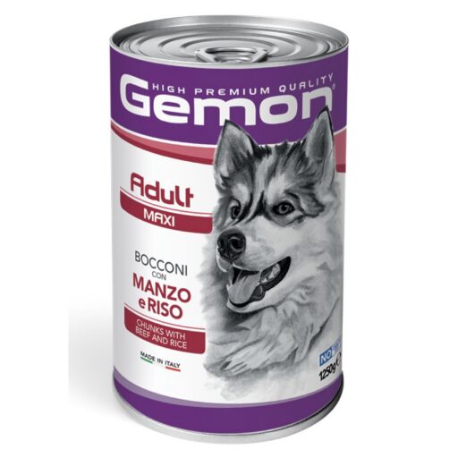 Gemon maxi adult konservuotas pašaras suaugusiems šunims su jautiena ir ryžiais 1250g