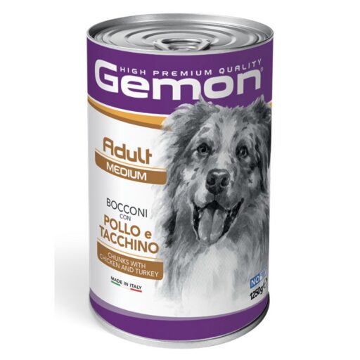 Gemon medium adult konservuotas pašaras su vištienos ir kalakutienos gabaliukais 1250g