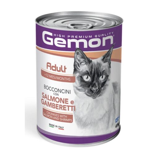 Gemon adult konservuotas pašaras suagusioms katėms su lašiša ir krevetėmis 415g