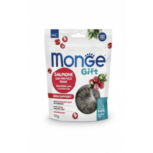 Monge GIFT Dog Super "M" Skin support Lašiša/spanguolės 150 g