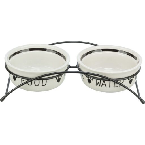 Trixie Dubenėlių kompl., keramika-metal., 2x0.6 l, ø 15 cm-32x9x15 cm, baltas-juodas