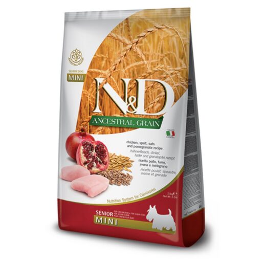 FARMINA N&D ANCESTRAL GRAIN - DOG Dry Chicken Spelt Oats&Pomegranate SENIOR MINI 2,5KG
