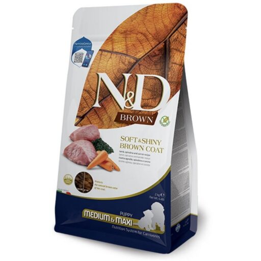 FARMINA N&D BROWN - DOG Dry Lamb Spirulina&Carrot PUPPY MED&MAX 2 kg