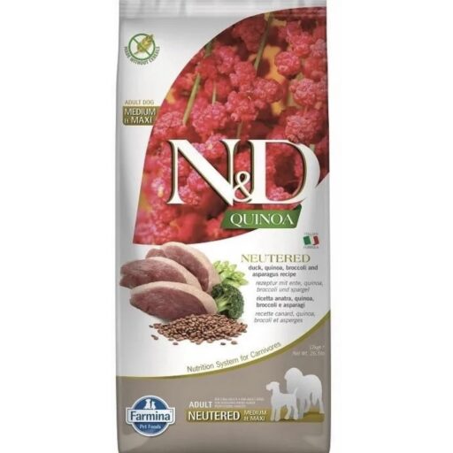 FARMINA N&D QUINOA - DOG Dry NEUTERED Duck Broccoli&Asparagus ADULT MED&MAX