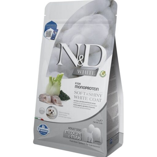 FARMINA N&D WHITE - DOG Dry Sea Bass Spirulina&Fennel ADULT MED&MAX