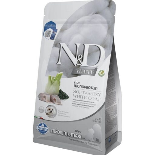 FARMINA N&D WHITE - DOG Dry Sea Bass Spirulina&Fennel PUPPY MED&MAX 2 kg