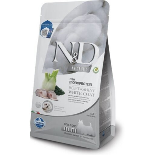 FARMINA N&D WHITE - DOG Dry Sea Bass Spirulina&Fennel ADULT MINI
