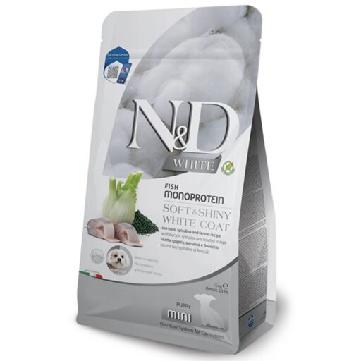 FARMINA N&D WHITE - DOG Dry Sea Bass Spirulina&Fennel PUPPY MINI 1,5 kg