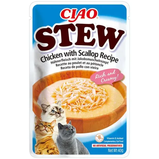 CIAO Stew troškinys katėms su vištiena ir šukutėmis, 12x40g