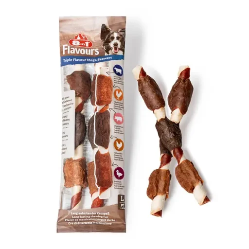 8IN1 flavours trigubo skonio skanėstas šunims Mega Skewers, 160g