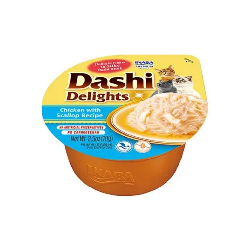 CIAO Dashi delight plėšyta vištiena su šukutėmis šilkiniame sultinyje, 70 g.
