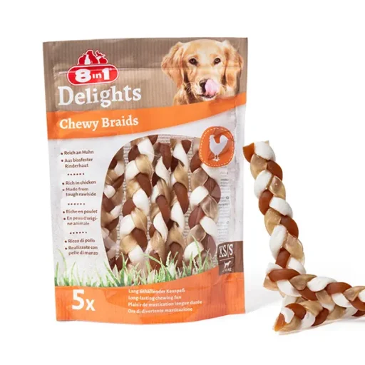 8IN1 delights pintas skanėstas šunims Chewy Braids, XS/S, 75g