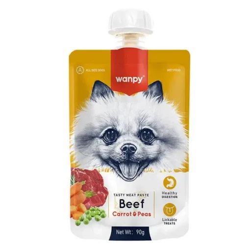 Wanpy mėsos pasta šunims su jautiena, morkomis ir žirneliais, 90 g.